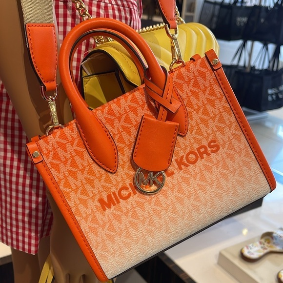 Michael Kors Handbags - Michael Kors Mirella Extra-Small Ombré Logo Crossbody XBODY Shopper 
Poppy 
NWT